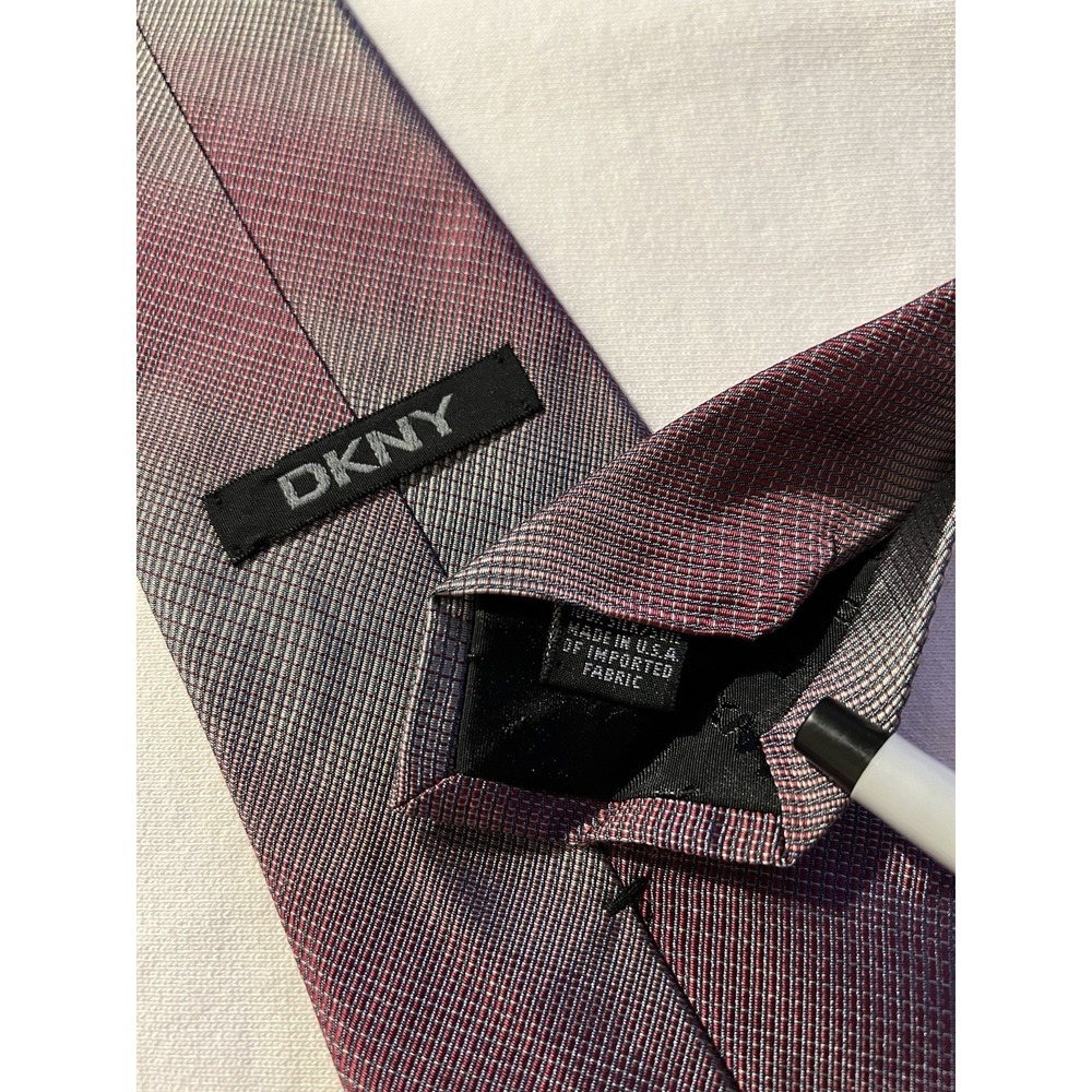 DKNY Purple Violet Silver Gradient Stripes Woven 100% Silk Tie Necktie Made USA